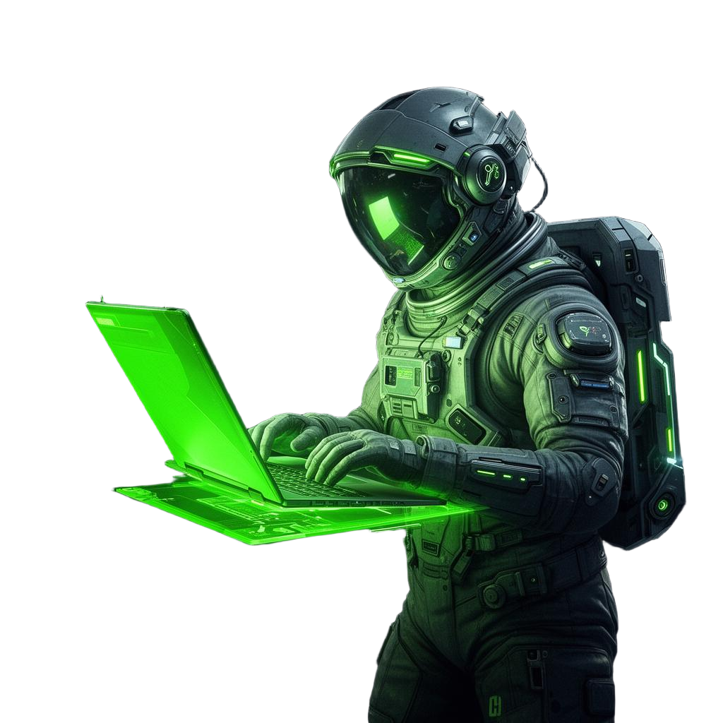 Astronauta com laptop neon